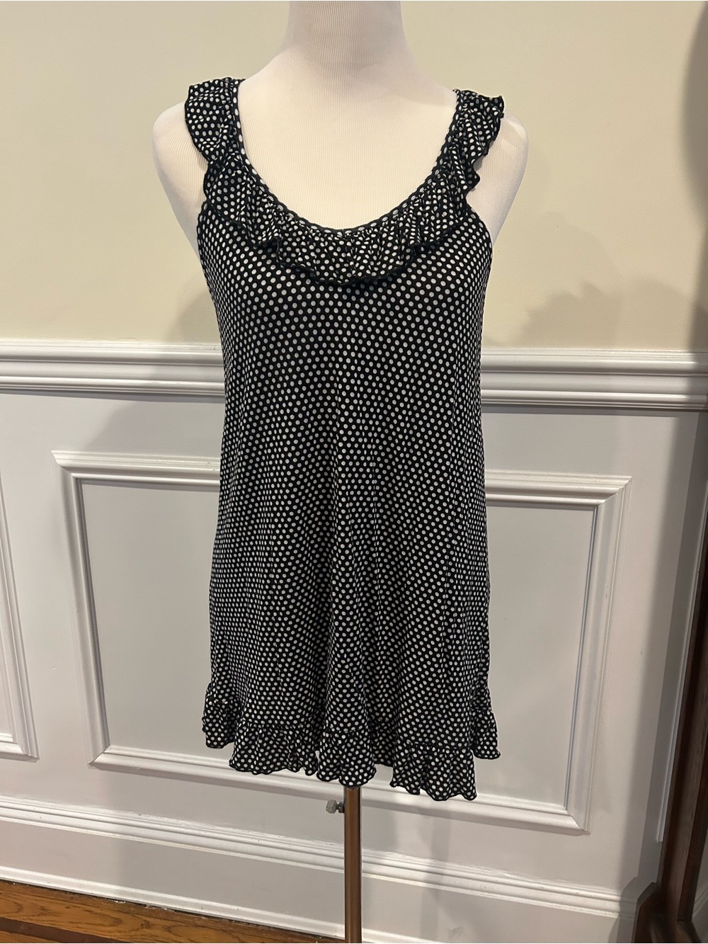 Betsy Johnson Black and White Polka Dot Ruffle Tank Dress/Shirt